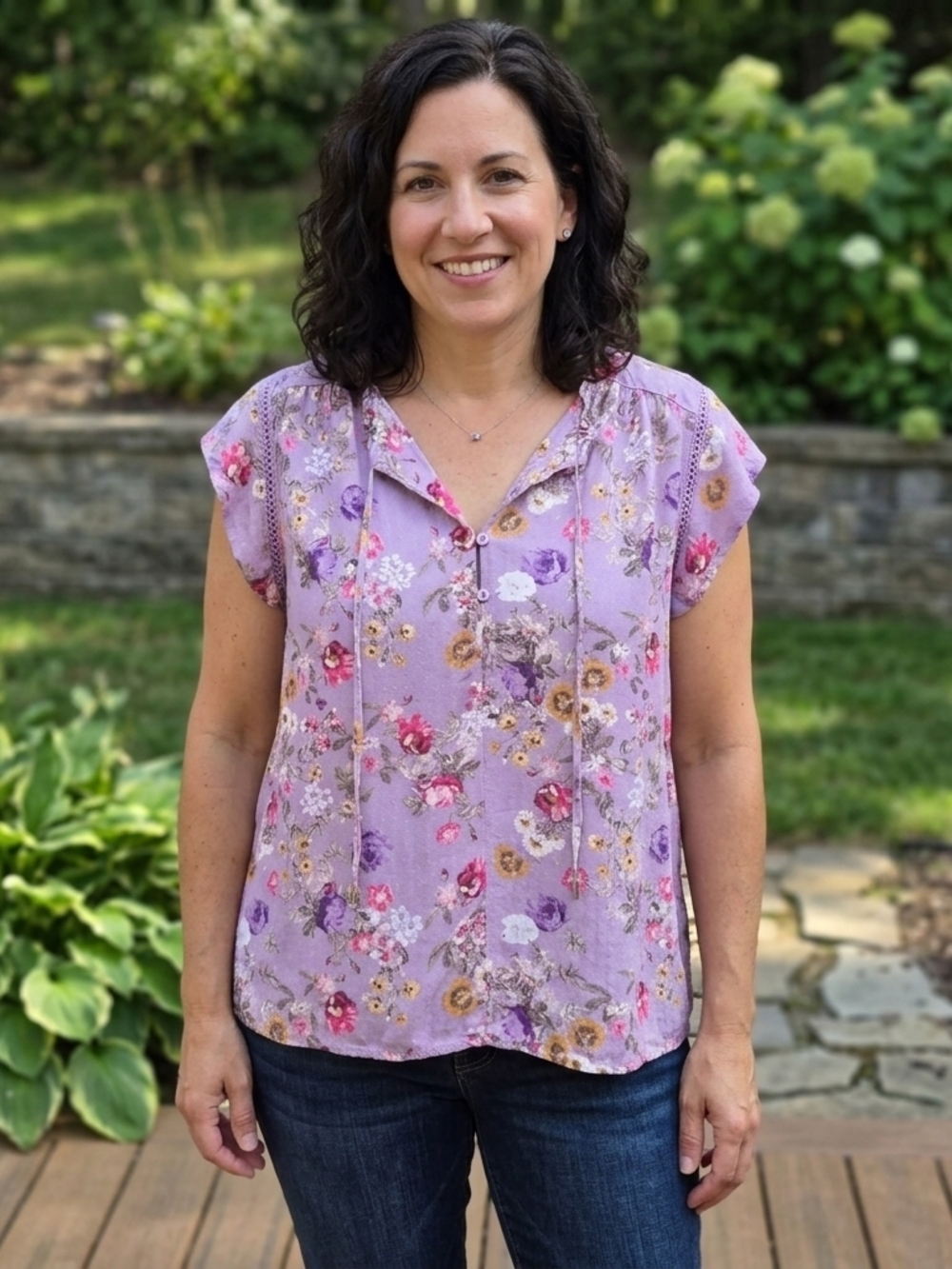 ​Buffalo Bitton Floral Viscose Boho Peasant Top Women's M Lavender Pink Summer - Picture 7 of 7